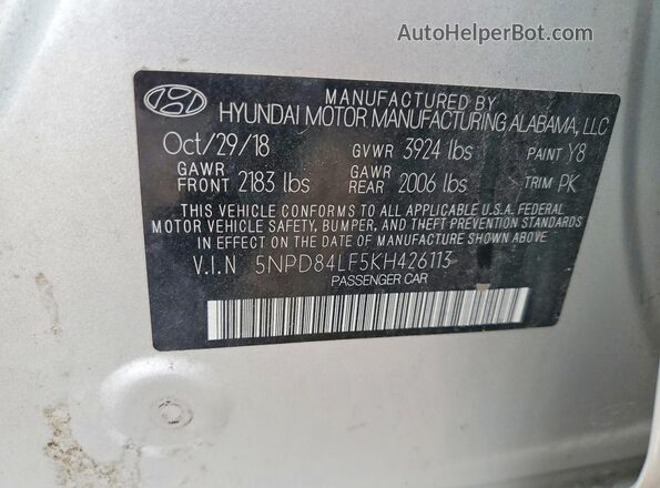 5NPD84LF5KH426113 2019 HYUNDAI ELANTRA Silver Engine compartment view