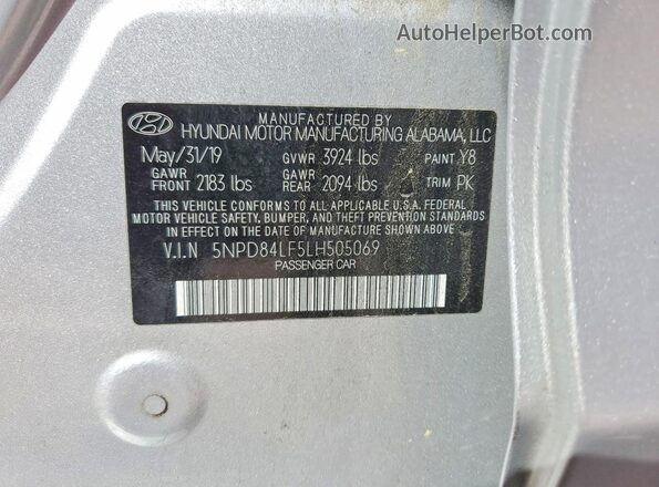 5NPD84LF5LH505069 2020 HYUNDAI ELANTRA Silver ძრავის განყოფილების ხედი