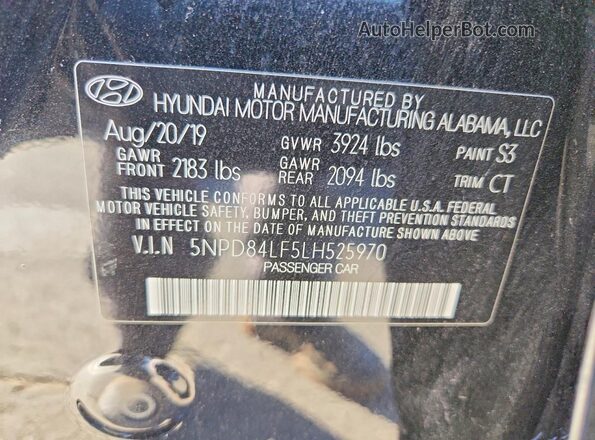 5NPD84LF5LH525970 2020 HYUNDAI ELANTRA Black ძრავის განყოფილების ხედი