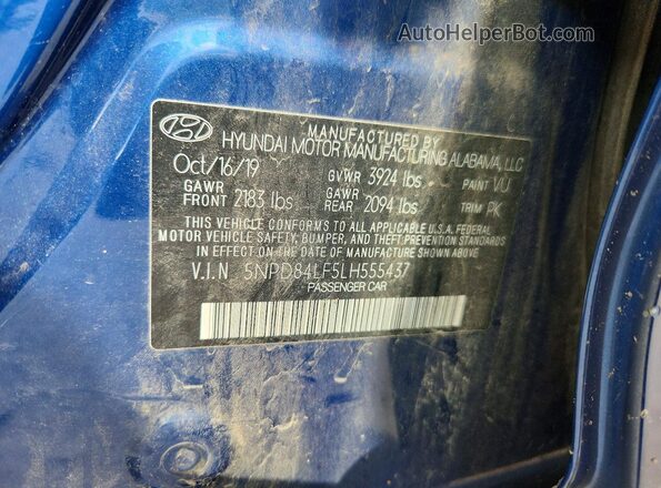 5NPD84LF5LH555437 2020 HYUNDAI ELANTRA Blue Շարժիչի բաժամունքի տեսք
