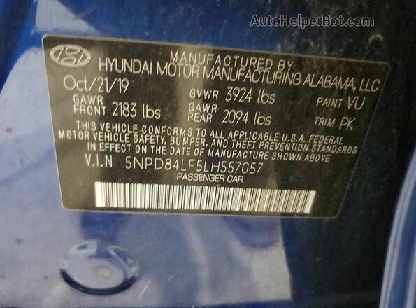 5NPD84LF5LH557057 2020 HYUNDAI ELANTRA Blue Engine compartment view