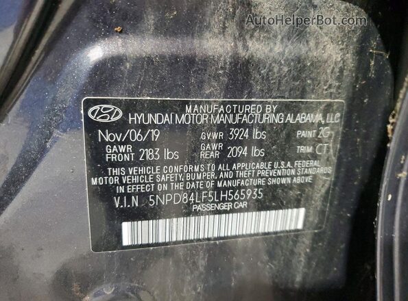 5NPD84LF5LH565935 2020 HYUNDAI ELANTRA Серый 