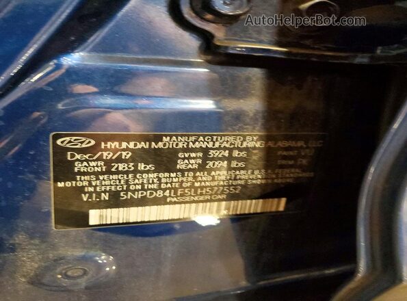 5NPD84LF5LH577552 2020 HYUNDAI ELANTRA Blue ძრავის განყოფილების ხედი