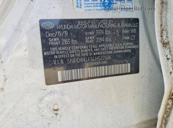 5NPD84LF5LH577616 2020 HYUNDAI ELANTRA White Engine compartment view