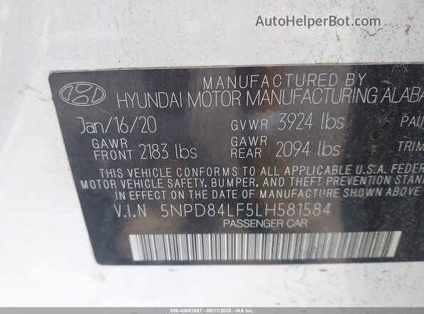 5NPD84LF5LH581584 2020 HYUNDAI ELANTRA White Շարժիչի բաժամունքի տեսք