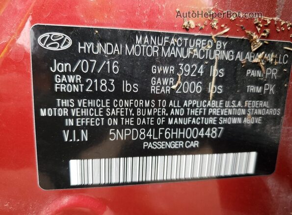 5NPD84LF6HH004487 2017 HYUNDAI ELANTRA Красный Вид подкапотного пространства