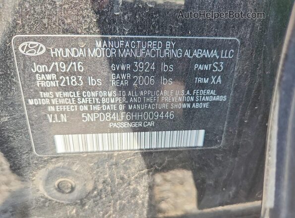 5NPD84LF6HH009446 2017 HYUNDAI ELANTRA Black Вид підкапотного простору