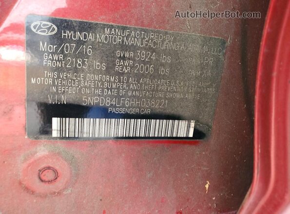5NPD84LF6HH038221 2017 HYUNDAI ELANTRA Red Engine compartment view