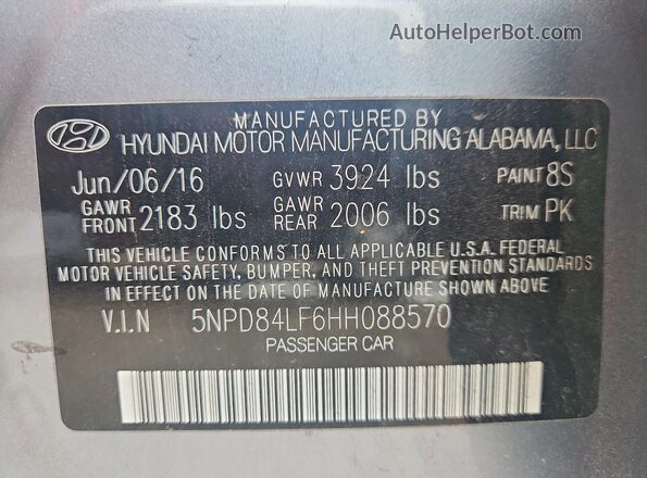 5NPD84LF6HH088570 2017 HYUNDAI ELANTRA Silver Вид підкапотного простору