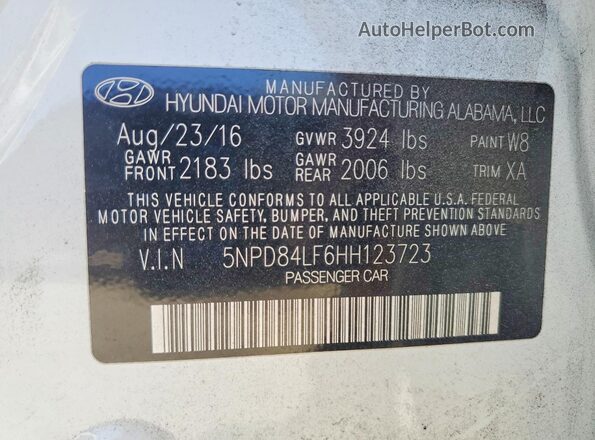 5NPD84LF6HH123723 2017 HYUNDAI ELANTRA White Շարժիչի բաժամունքի տեսք