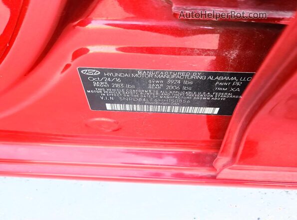 5NPD84LF6HH150856 2017 HYUNDAI ELANTRA Red Widok komory silnika