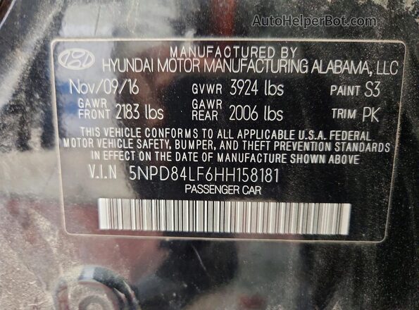 5NPD84LF6HH158181 2017 HYUNDAI ELANTRA Black VIN կոդի պիտակի տեսք