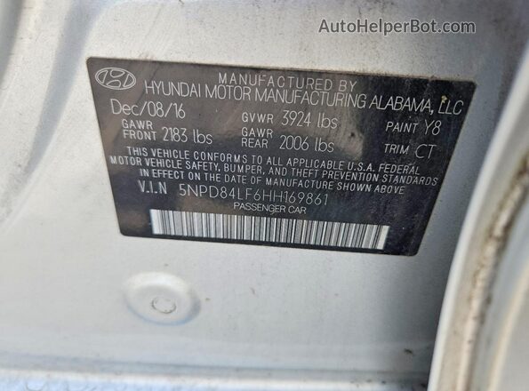 5NPD84LF6HH169861 2017 HYUNDAI ELANTRA Silver Շարժիչի բաժամունքի տեսք
