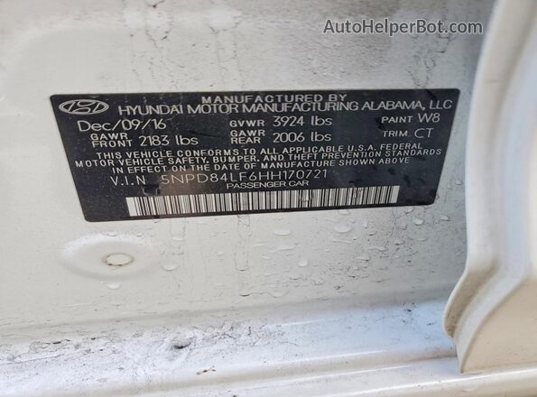 5NPD84LF6HH170721 2017 HYUNDAI ELANTRA Белый Вид подкапотного пространства