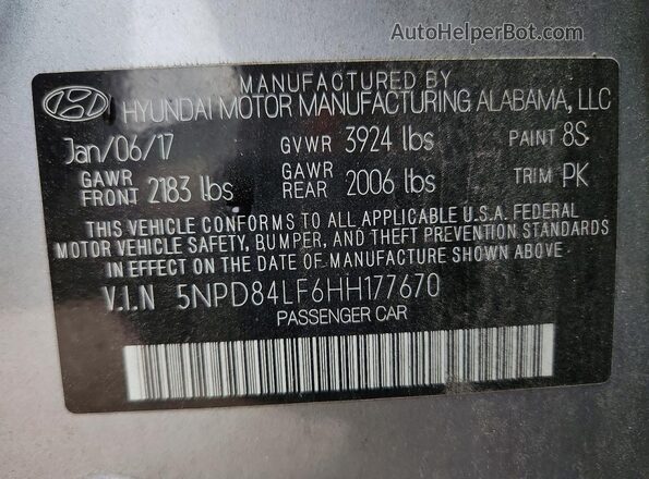 5NPD84LF6HH177670 2017 HYUNDAI ELANTRA Silver Вид підкапотного простору