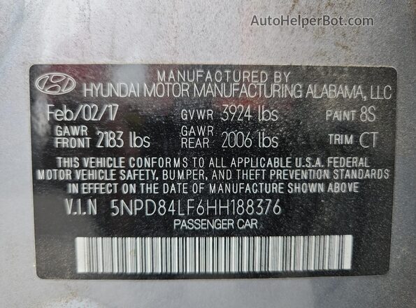 5NPD84LF6HH188376 2017 HYUNDAI ELANTRA Silver Вид підкапотного простору