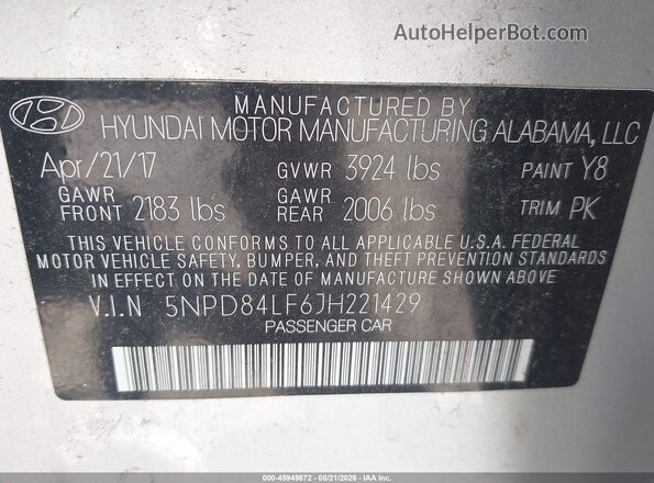 5NPD84LF6JH221429 2018 HYUNDAI ELANTRA Серебряный Вид подкапотного пространства