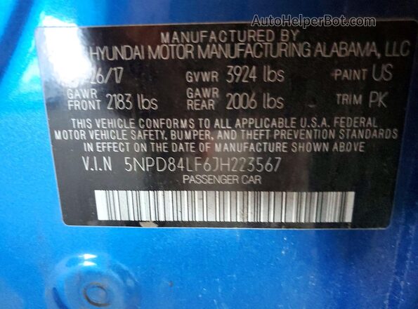5NPD84LF6JH223567 2018 HYUNDAI ELANTRA Blue Engine compartment view
