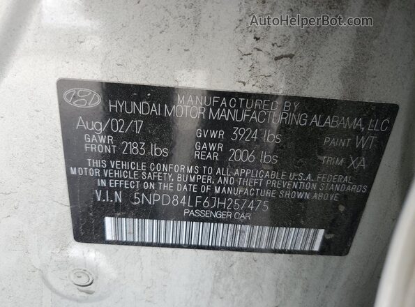 5NPD84LF6JH257475 2018 HYUNDAI ELANTRA Серебряный 
