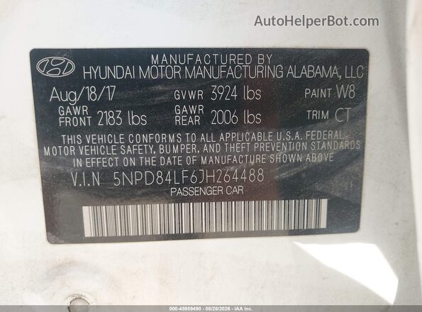 5NPD84LF6JH264488 2018 HYUNDAI ELANTRA White Вид підкапотного простору