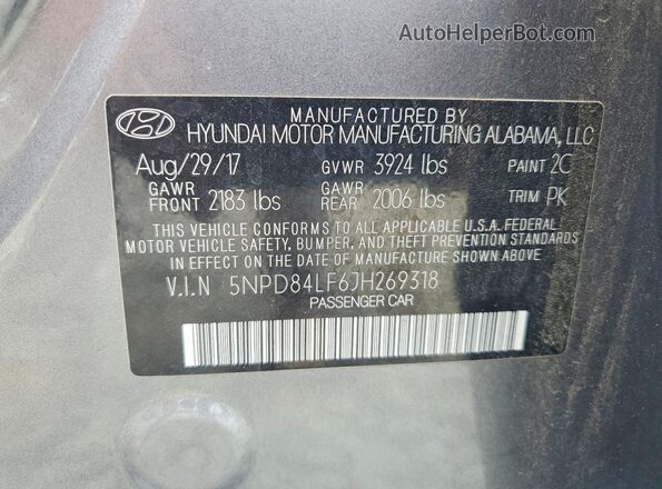 5NPD84LF6JH269318 2018 HYUNDAI ELANTRA Gray Widok komory silnika