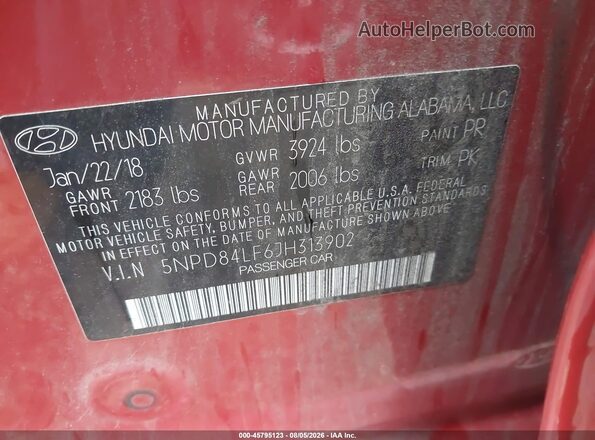 5NPD84LF6JH313902 2018 HYUNDAI ELANTRA Red Շարժիչի բաժամունքի տեսք