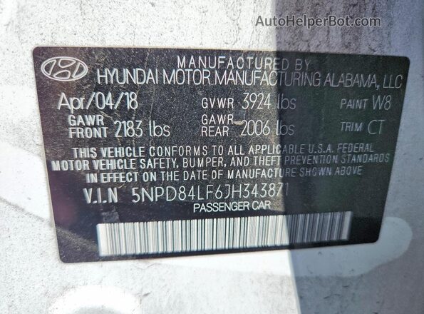5NPD84LF6JH343871 2018 HYUNDAI ELANTRA White 