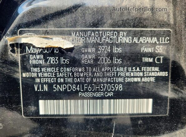 5NPD84LF6JH370598 2018 HYUNDAI ELANTRA Черный Вид подкапотного пространства