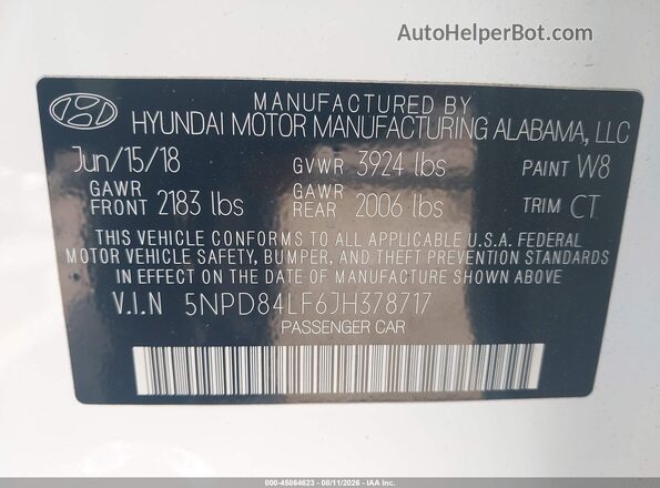 5NPD84LF6JH378717 2018 HYUNDAI ELANTRA White Շարժիչի բաժամունքի տեսք