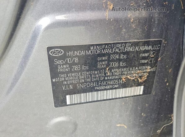 5NPD84LF6KH405142 2019 HYUNDAI ELANTRA Gray Vista del compartimento del motor