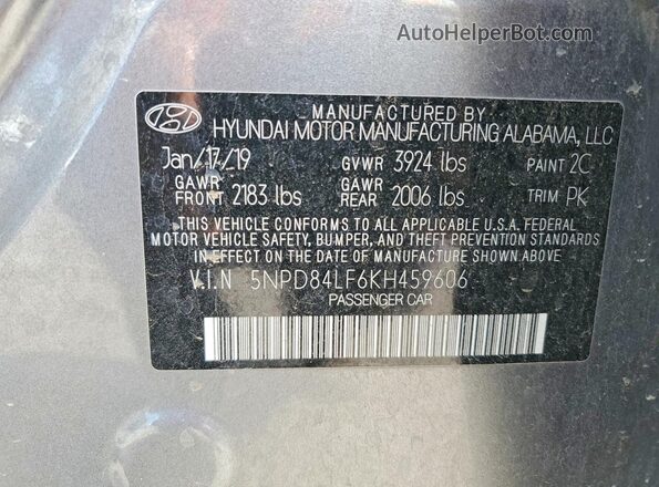 5NPD84LF6KH459606 2019 HYUNDAI ELANTRA Gray ძრავის განყოფილების ხედი
