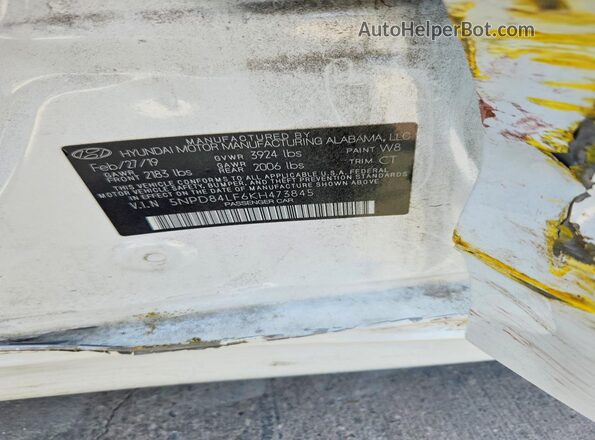 5NPD84LF6KH473845 2019 HYUNDAI ELANTRA White ძრავის განყოფილების ხედი