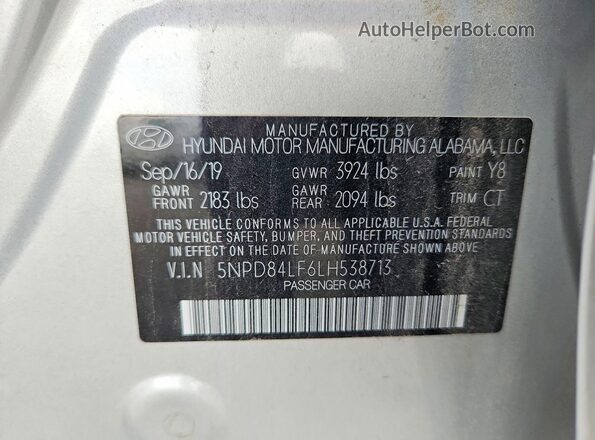 5NPD84LF6LH538713 2020 HYUNDAI ELANTRA Silver VIN կոդի պիտակի տեսք