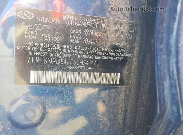 5NPD84LF6LH541675 2020 HYUNDAI ELANTRA Blue ძრავის განყოფილების ხედი