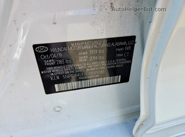 5NPD84LF6LH549081 2020 HYUNDAI ELANTRA White ძრავის განყოფილების ხედი
