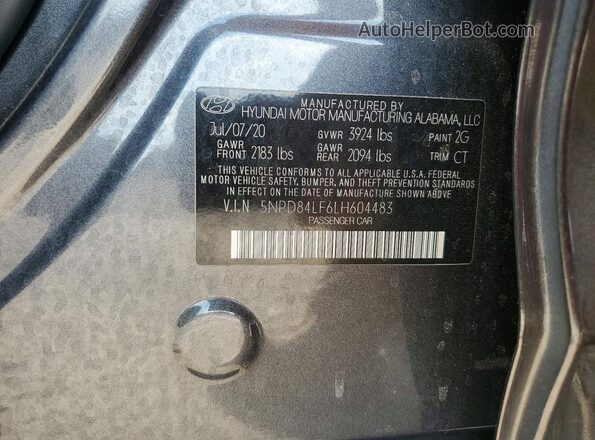 5NPD84LF6LH604483 2020 HYUNDAI ELANTRA Gray Շարժիչի բաժամունքի տեսք
