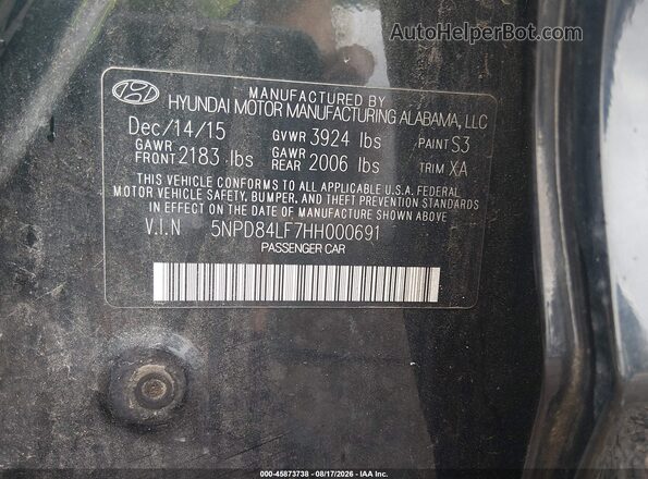 5NPD84LF7HH000691 2017 HYUNDAI ELANTRA Черный Вид подкапотного пространства