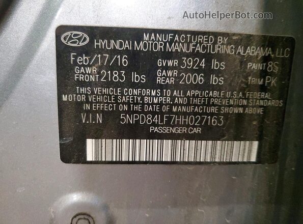 5NPD84LF7HH027163 2017 HYUNDAI ELANTRA Silver ძრავის განყოფილების ხედი
