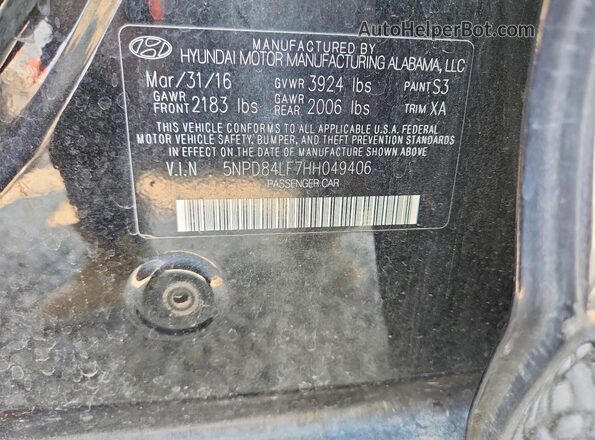 5NPD84LF7HH049406 2017 HYUNDAI ELANTRA Black Engine compartment view