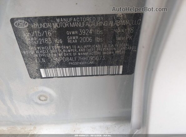 5NPD84LF7HH095673 2017 HYUNDAI ELANTRA Silver Вид підкапотного простору