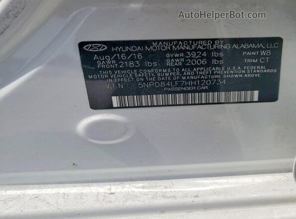 5NPD84LF7HH120734 2017 HYUNDAI ELANTRA White Вид підкапотного простору