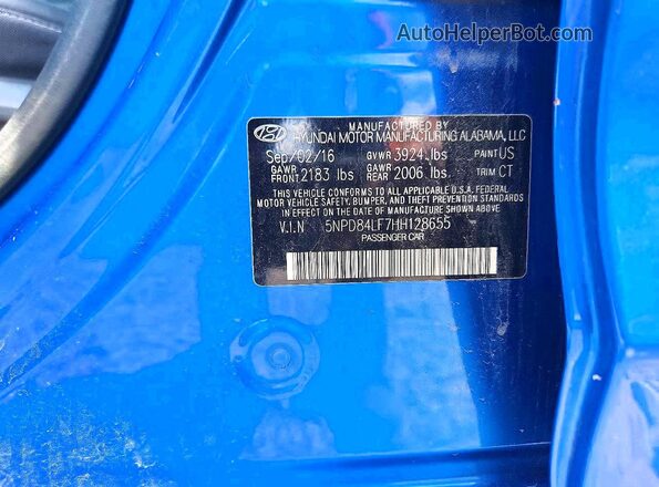 5NPD84LF7HH128655 2017 HYUNDAI ELANTRA Blue 