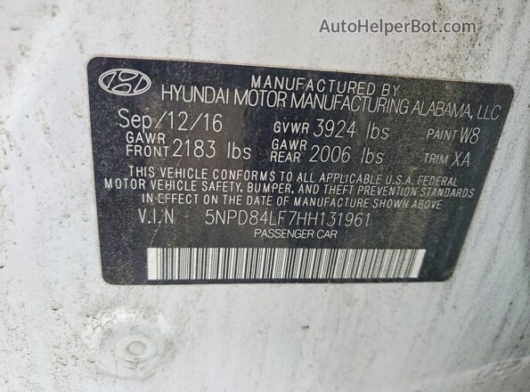 5NPD84LF7HH131961 2017 HYUNDAI ELANTRA White Vista del compartimento del motor
