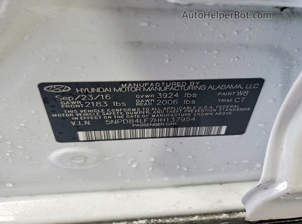 5NPD84LF7HH137954 2017 HYUNDAI ELANTRA White ძრავის განყოფილების ხედი