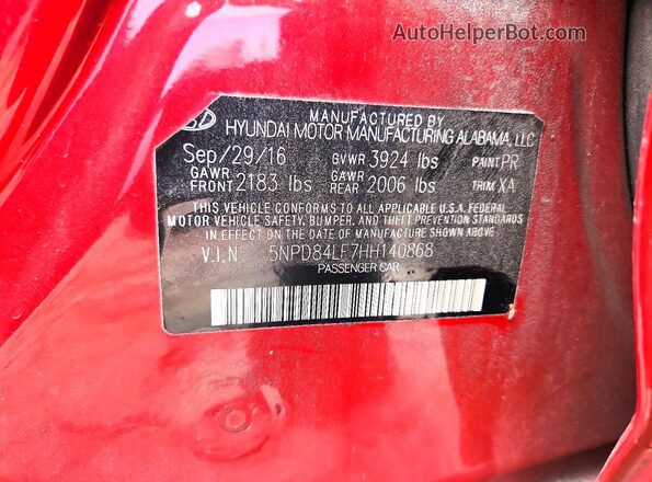 5NPD84LF7HH140868 2017 HYUNDAI ELANTRA Red ძრავის განყოფილების ხედი