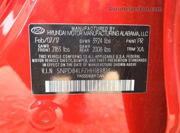 5NPD84LF7HH189813 2017 HYUNDAI ELANTRA Красный Вид подкапотного пространства