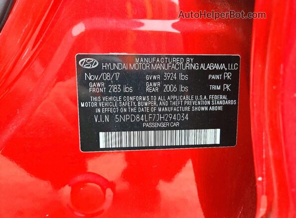 5NPD84LF7JH294034 2018 HYUNDAI ELANTRA Red Вид підкапотного простору