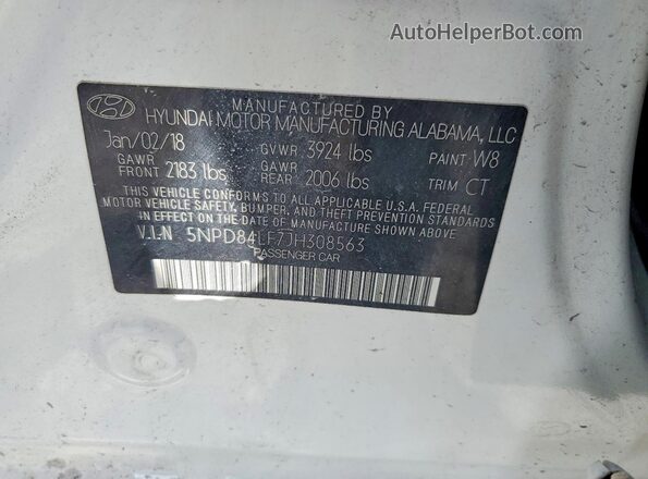 5NPD84LF7JH308563 2018 HYUNDAI ELANTRA White ძრავის განყოფილების ხედი