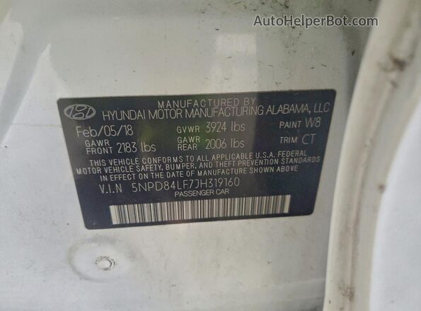 5NPD84LF7JH319160 2018 HYUNDAI ELANDRA White Շարժիչի բաժամունքի տեսք