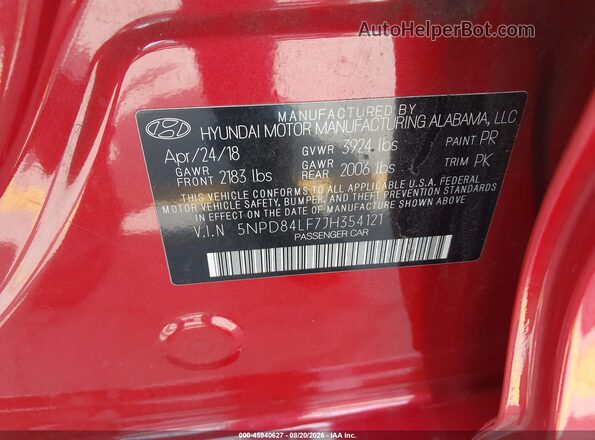 5NPD84LF7JH354121 2018 HYUNDAI ELANTRA Red Вид підкапотного простору
